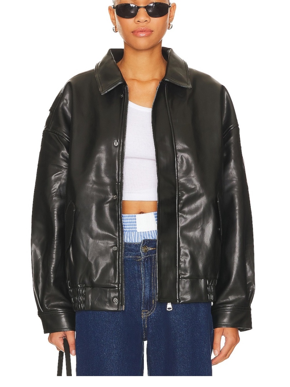 Lioness Jet Black Faux Leather Bomber Jacket